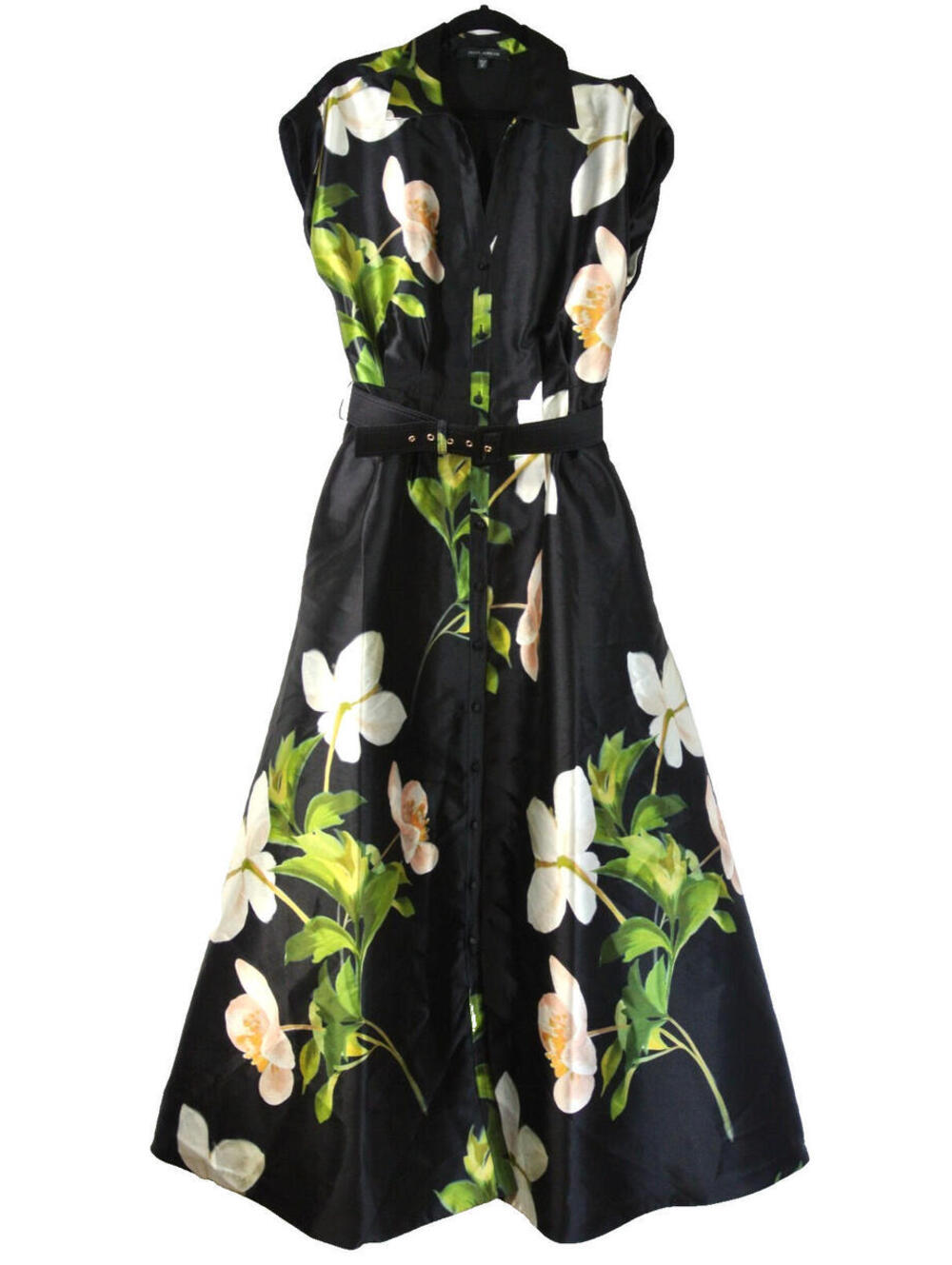 NEW Julia Jordan Belted Floral Mikado Shirtdress in Black multi Sz 6 #LD293 - Picture 4 of 9